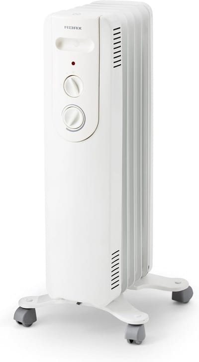 Elektrische Olieradiator - Extra Verwarming - Stille Ruimte Verwarming - Instelbare Thermostaat - 15x25x65.5 cm - Wit