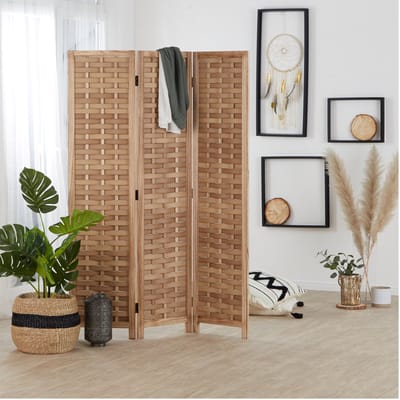 Homestyle4u Kamerscherm - 120x170 cm - gevlochten - 3-delig - bruin