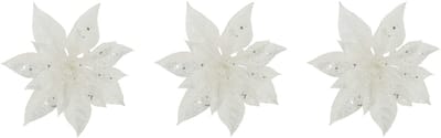 Cosy & Trendy Decoratie bloem - 3x stuks - kerstster - op clip - wit - glitter -15 cm - kunststof - kerstversiering