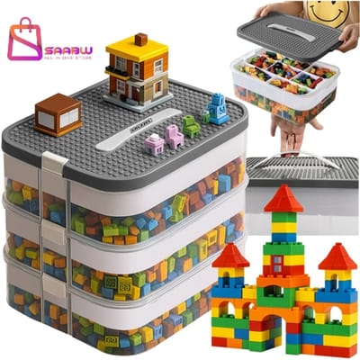 Blokkenbox Organizer – 3 Lagen opbergboxen met deksel – Transparant – opbergdoos – opbergkasten - 56223