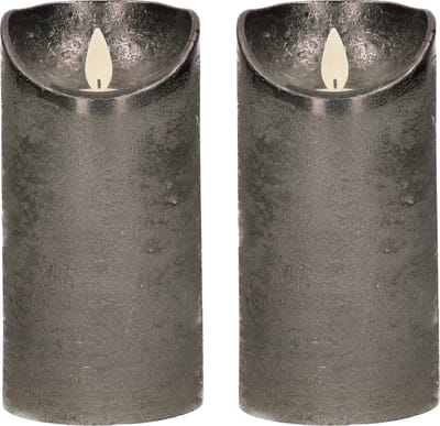 2x Antraciet LED kaarsen / stompkaarsen 15 cm - Luxe kaarsen op batterijen met bewegende vlam