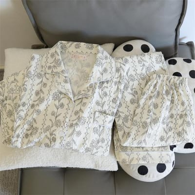 2-delige damespyjama Nachthemd Pyjamaset Lange Mouwen Broek Set Perzikbloesemprint Zacht en Comfortabel Huis Casual Loungewear L gray