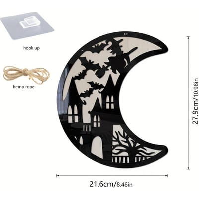 1 Stuk Halloween Houten Heks Vleermuis Kasteel Acryl Hanger, Vakantiedecoratie Muurhanger, Halloween Cadeau, Halloween Feest Decoratie Benodigdheden Pack of 1