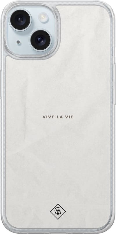Casimoda® hoesje - Geschikt voor iPhone 14 - Vive La Vie - 2-in-1 case - Schokbestendig - Tekst - Verhoogde randen - Grijs, Transparant