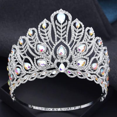 Verstelbare Maat Hoge Tiara's en Kronen Grote Bruiloftstiara voor Bruid Hoofddeksel Prinsessenfeest Schoonheidswedstrijd Haarjuwelen Bruidskroon white