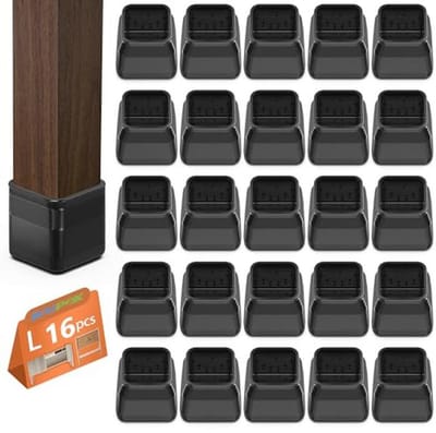 Stoelpootdoppen 16 Stuks - Vloerbeschermers voor Stoelen met Vilt - Transparante Siliconen - Zwart - Groot (31-40)