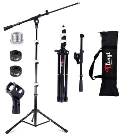 Draagbare Microfoonstandaard met Telescopische Giekarm en Luxe Draagtas - Perfect voor Optredens en Busking