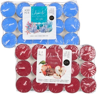 Acorde theelichtjes - 60x - 30x ocean - 30x appel/kaneel - aroma/geurkaarsen