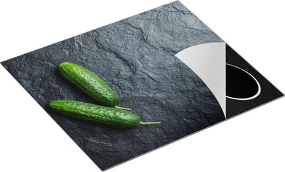 Chefcare Inductie Beschermer Twee Komkommers op Zwarte Marmer - 60x50 cm - Afdekplaat Inductie - Kookplaat Beschermer - Inductie Mat