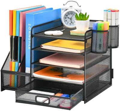 Unyqoos® Multifunctionele Bureau-organizer met 5 Lades, Documenthouder en Pennenhouders voor Kantoorbenodigdheden