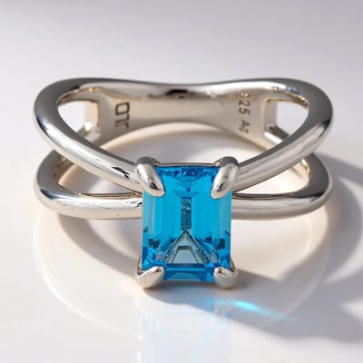 Cavill - 925 Sterling Zilver Ring - 1,73 ct Marambaia Topaas - Achthoekige Blauwe Edelsteen - Elegante Moderne Braziliaanse Ring
