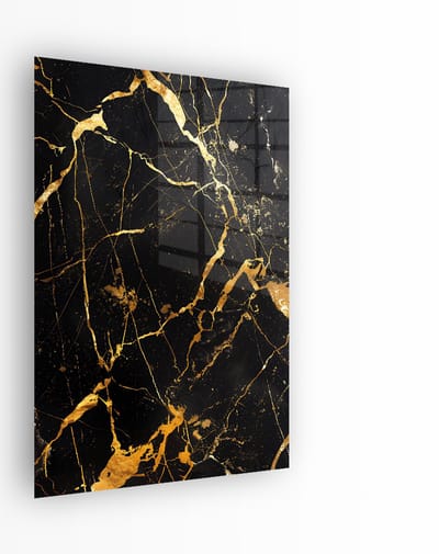 Indoorart - Glasschilderij Zwart Goud Marmer 40x60 CM - Afbeelding op plexiglas - Inclusief montagemateriaal