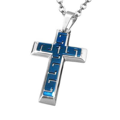 Amanto Ketting Djam Blue - 316L Staal - Kruis - Geometrisch - 60x40x5mm - 60 cm