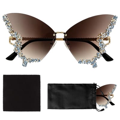 Dailygoods- Zonnebril Dames - Randloos Design met UV400-glazen - Vlinderzonnebril - Festivalzonnebril - Partybril - Lichtgewicht en Stijlvol - Feestzonnebril