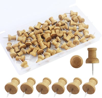 Dailygoods- Prikbordspelden 60 stuks - Houten Punaises - Decoratieve Naalden - Opbergdoos - 2,3 cm - Duurzaam en Robuust