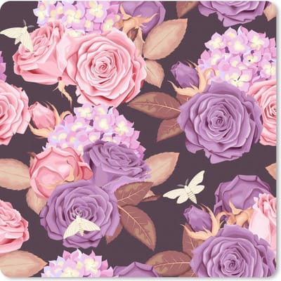 Muismat 20x20 cm - Mousepad Bloemen - Vlinders - Roze - Paars - Muismatten