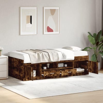 Slaapbank met lades - Zitbank bed - Logeren en rusten - Stevig houten frame - 90x190cm - Gerookt eiken