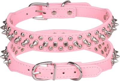 Hondenhalsband Roze met studs | Leren Roze Hondenhalsband met metalen studs | Maat S | Roze halsband | Petshop Seven®