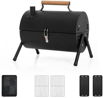 Barbecue Grill - Draagbare Grill - Buiten Koken - Dubbelzijdig Grillen - 38x25x37.5cm - Zwart