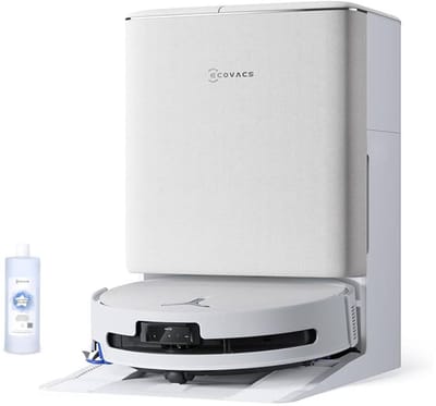 Ecovacs Deebot T90 OMNI - Robotstofzuiger met Dweilfunctie - 30.000 Pa - OZMO Roller Dweil - TruEdge 3.0 Randreiniging - Anti‑tangle - AIVI 3D Obstakelvermijding - Voor Harde Vloeren, Tapijt - Wit - T80 Upgrade - 1000ml Schoonmaakmiddel