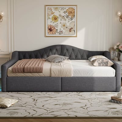 Dagbed 140 x 200 cm grijs - Gestoffeerd met LED-verlichting - Grote opbergruimte onder het bed - voor tienerkamer - linnenstof - voor slaapkamer