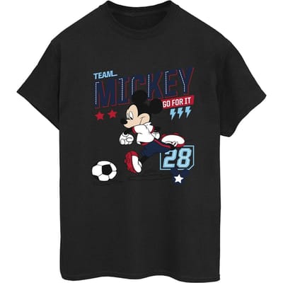 Disney Dames/Dames Mickey Mouse Team Mickey Voetbal Katoenen Vriendje T-shirt (Zwart)