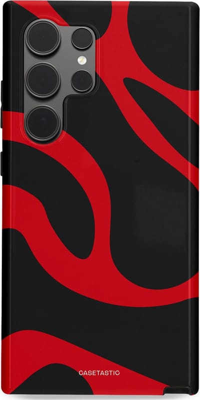 Casetastic hoesje geschikt voor Samsung Galaxy S24 Ultra - Dubbellaagse bescherming - Vurige Zwarte Lava Stroom - Fashion Case - Zwart Rood