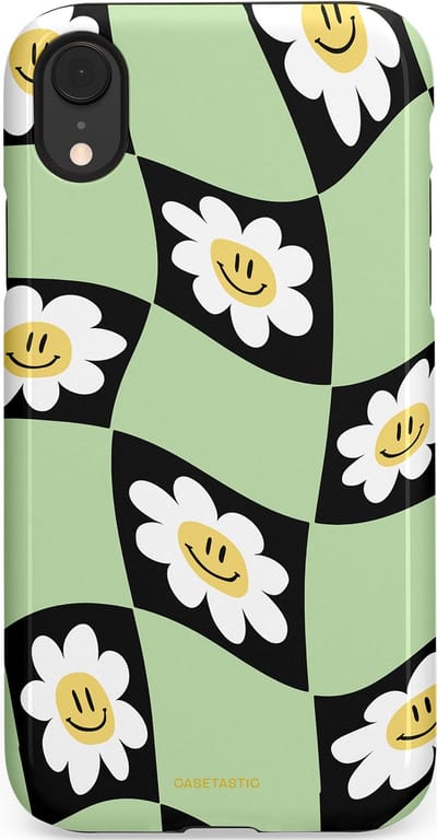 Casetastic hoesje geschikt voor Apple iPhone XR - Dubbellaagse bescherming - Golvende madeliefjes - Fashion Case - Mintgroen Zwart Wit Beige