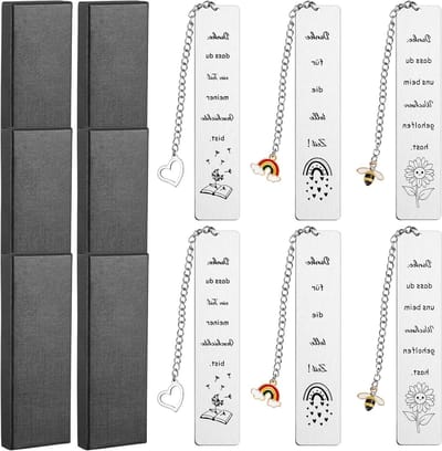 Allecto Plus - Bookmark Bedankje Afscheidscadeau Inspirerende Bladwijzer met Geschenkdoos Metalen Bladwijzer voor Leraren Onderwijzers Afgestudeerden Verjaardag (6 Sets)