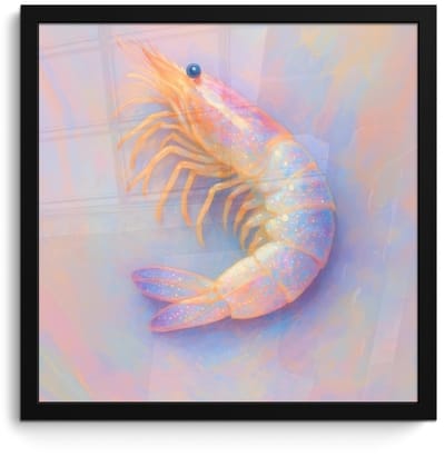 Poster in lijst - Fotolijst 40x40 cm - Posters - Garnaal - Subtiele structuur - Blauw - Roze - Posterlijst zwart - Decoratie - Wanddecoratie woonkamer - Muurdecoratie slaapkamer