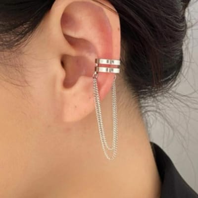 Enkel High-end Niche Ontwerp, Super Fee Kwastje Ketting, Dubbellaagse Oorklemmen, Dames Lange Stijl Zonder Oorgaatjes zilver