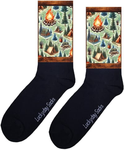 LuckyDay Socks - Kampeer sokken - Grappige Cadeaus voor Dames en Heren - Verjaardags cadeau vrouw en man - Vrolijke sokken - Valentijns cadeau - Grappige sokken - Leuke sokken - Leuke dames en heren sokken - Maat 37-44