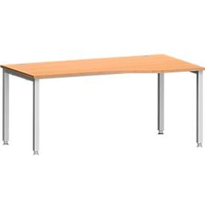 Bureau MODENA FLEX, vrije vorm, aanbouw rechts, 4-poots vierkante buis, B 1800 x D 1000/800 x H 720-820 mm, beuken/wit aluminium