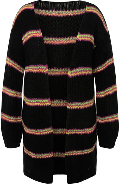 MIAMODA - Dames - Vest strepen open model lange mouwen - Zwart - Maat 44+
