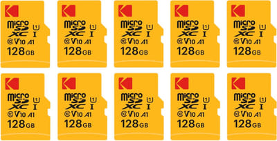 Pack van 10 KODAK Micro SDXC 128GB Premium – Snelheid en Betrouwbaarheid voor Uitmuntende Opslag