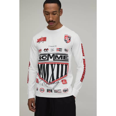 Regular Fit T-shirt Met Lange Mouwen En Multi Print Plaatsing | White | Size Small