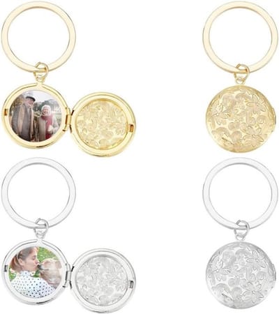 Medaillon Sleutelhanger - Hart - Gepersonaliseerd - 2 Kleuren - Foto - Memory - Gepersonaliseerde Sleutelhanger - Vrouwen Mannen - Voor Liefhebbers Koppels - 4 Stuks