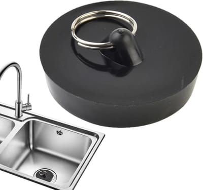 Aanrecht Plug Zeef - Gootsteen Stekker - Voorkom Lekkage - Roestvrijstalen Ring - 84 mm - Zwart