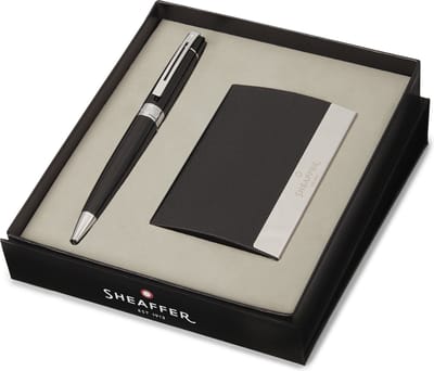 Sheaffer balpen giftset - 300/G9312 - glossy black chrome plated - met visitekaarthouder