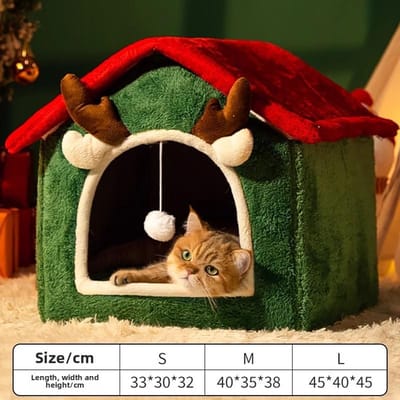 Niche pliable pour animaux de compagnie, niche pour chat, amovible, épaisse et fermée, tente de lit pour chat, nid universel pour chat/chien, quatre saisons, hiver, 2024 S beige