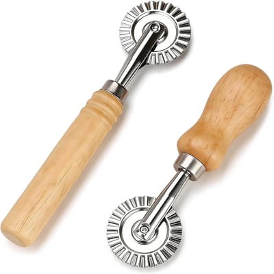 Pasta snijwiel met houten handvat, 4 cm diameter, ideaal voor ravioli en deeg, set van 2 stuks voor thuisgebruik en bakprojecten