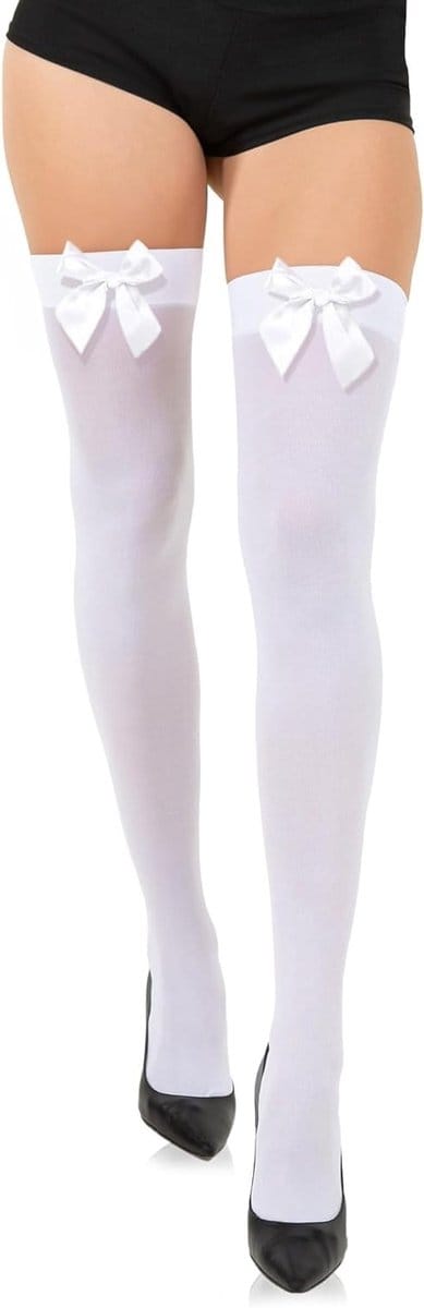 Dames Opaque Thigh High Kousen met Strik - Lange Witte Overknee Kousen voor Mode en Comfort