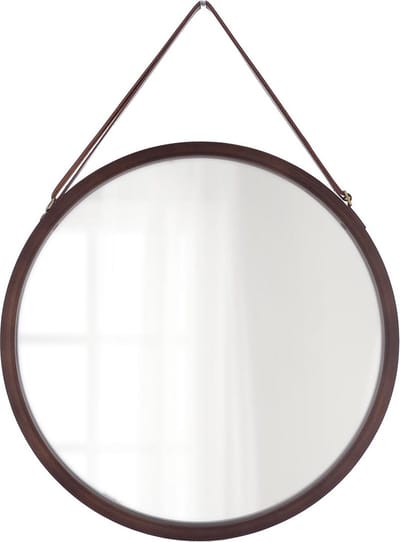 Tendance Wandspiegel aan ophangkoord - rond - bamboe - frame kleur donkerbruin - 38x38 cm