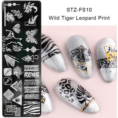 1 Pièce Plaques de Tamponnage pour Nail Art Serpent Motifs Animaux Sauvages Peaux de Léopard Tigre Pochoirs à Ongles Modèles de Tamponnage Dentelle Fleurie FS-10