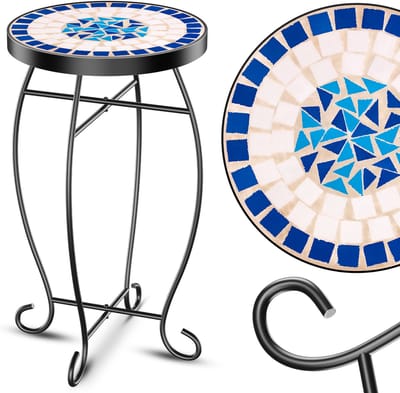 KESSER® Mozaïek Tafel Bistrotafels Bloemkruk Rond 60 x 34 cm Metalen Mozaïek Bijzettafel Balkontafels Patiotafel Balkon Stenen Mozaïek Tuintafel Binnen Buiten - Peripou