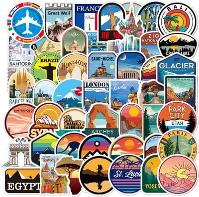 Rainbecom - Skate Stickers 50 Stuks - Reizen en Landen - VSCO Esthetische Stickers - Waterdicht - Anti-Zon- Agenda - Versier je Spullen