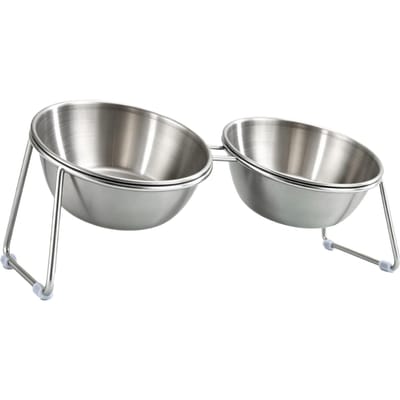 Gamelles Surélevées pour Chat en Acier Inoxydable 15 degrés Inclinées Protection du Cou Station d'Alimentation pour Animaux de Compagnie avec Double Bol Antidérapant