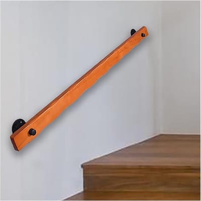 Houten Trap Leuning - Wandmontage Reling - Veilig Traplopen - Antislip Handgreep - 0.8 Meter - Houtkleur