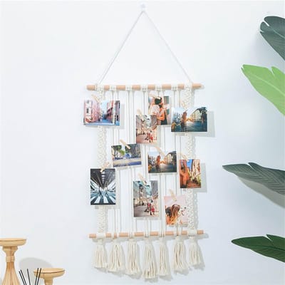 Macramé Fotolijst Hanger, Kaartenhouder Collage Set met Houten Clips voor Slaapkamer en Studentenhuis