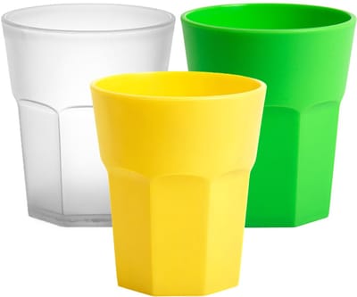 Plasticforte onbreekbare drinkglazen - 9x stuks - kunststof/plastic - mix van 3 kleuren - 360 ml - 10 x 9 cm